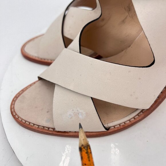 Loeffler Randall Women Size 10B Cream Beige Leather Peep Toe Buckle Heel Sandal - Picture 2 of 16